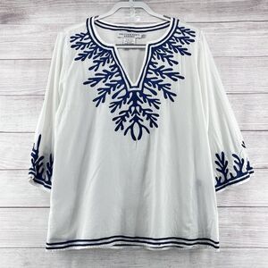 Gretchen Scott Designs White and Blue Tunic